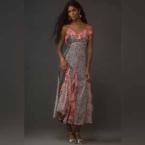 Anthropologie Sleeveless V-Neck Ruffle Midi Dress